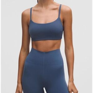 Wunder Train Strappy Racer Bra Light Support C/D Cup. Blue Twill. Size 6